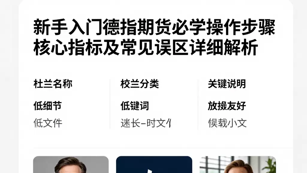 新手入门德指期货必学操作步骤核心指标及常见误区详细解析