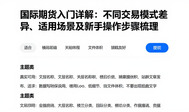 国际期货入门详解：不同交易模式差异、适用场景及新手操作步骤梳理