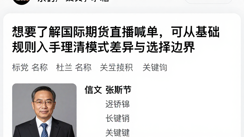 想要了解国际期货直播喊单，可从基础规则入手理清模式差异与选择边界